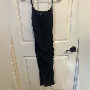 Express Black Ruched Midi Dress